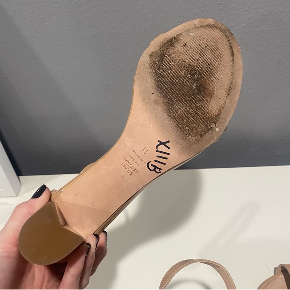 STUART WEITZMAN Nearlynude Nude Tan Beige Patent Leather Ankle Strap Heel Shoes - Picture 5 of 7